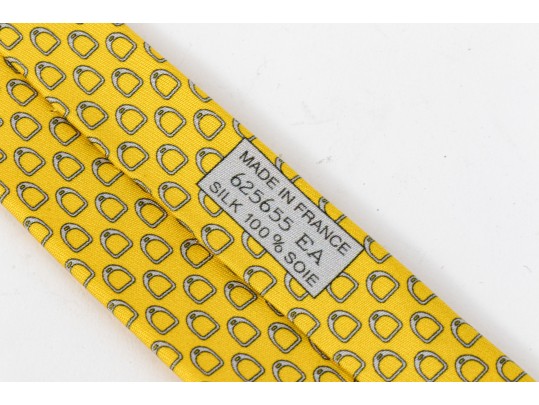 Hermes Silk Ties In Light Green And Yellow