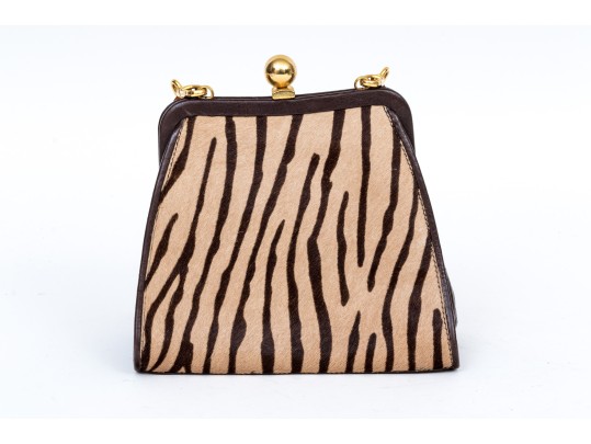 Revillon Tiger Stripe Pony Hair Convertible Clutch/shoulder Bag