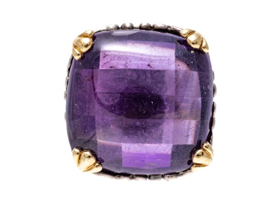 John Hardy 18k And Sterling Beautiful Cushion Amethyst Ring, Size 7.75