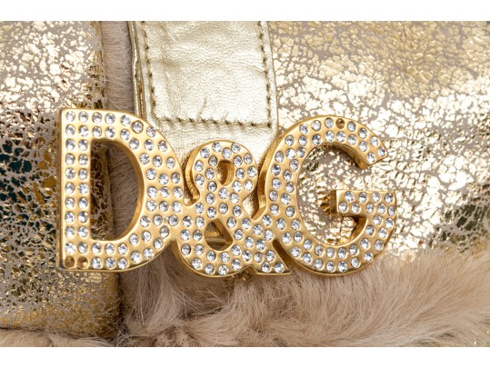 Dolce & Gabbana Golden Sheepskin And Shearling Hobo Bag