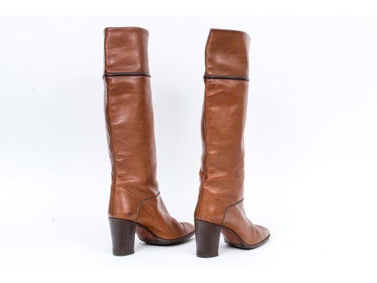 Gucci Wonderful Vintage Brown Leather Pull On Boots, Size 39