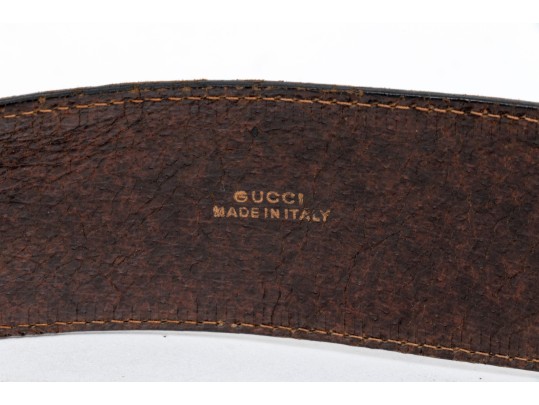 Gucci Brown Leather Belt With A Hoof Motif Buckle, 32/95
