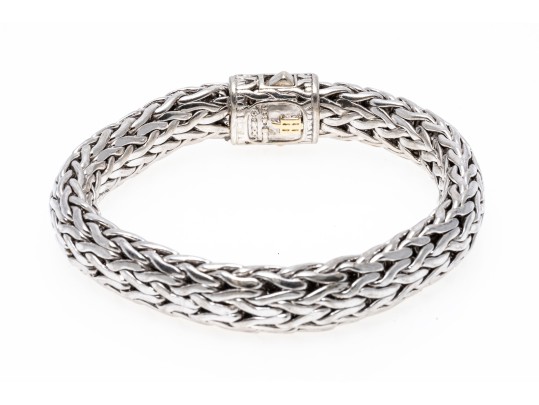 John Hardy Sterling Silver And 18k Diamond Wheat Chain Bracelet