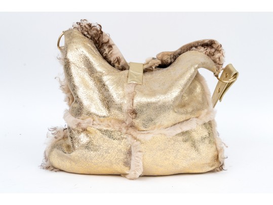 Dolce & Gabbana Golden Sheepskin And Shearling Hobo Bag