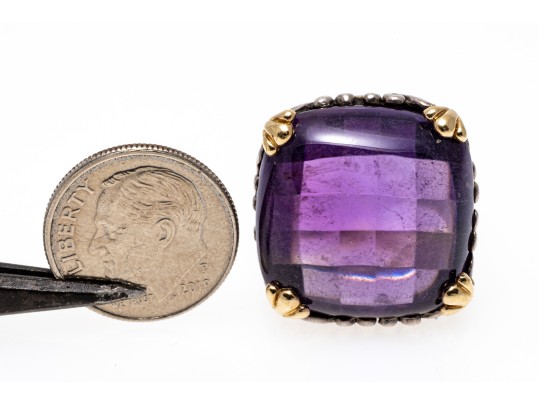 John Hardy 18k And Sterling Beautiful Cushion Amethyst Ring, Size 7.75