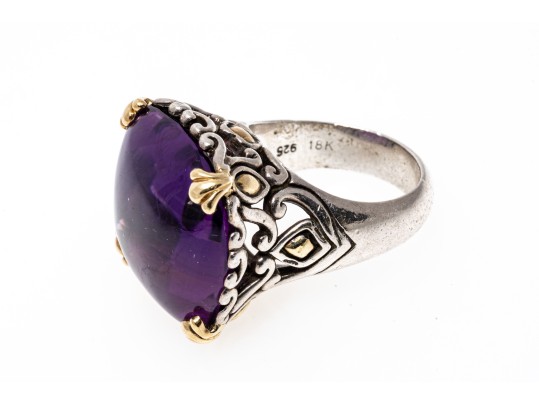John Hardy 18k And Sterling Beautiful Cushion Amethyst Ring, Size 7.75