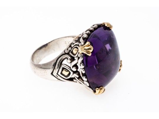 John Hardy 18k And Sterling Beautiful Cushion Amethyst Ring, Size 7.75