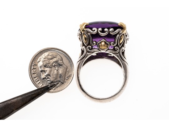 John Hardy 18k And Sterling Beautiful Cushion Amethyst Ring, Size 7.75