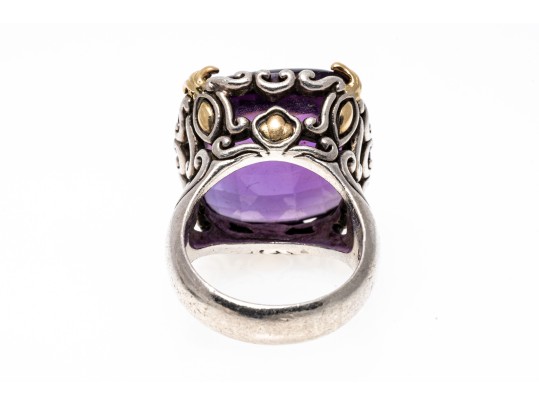 John Hardy 18k And Sterling Beautiful Cushion Amethyst Ring, Size 7.75