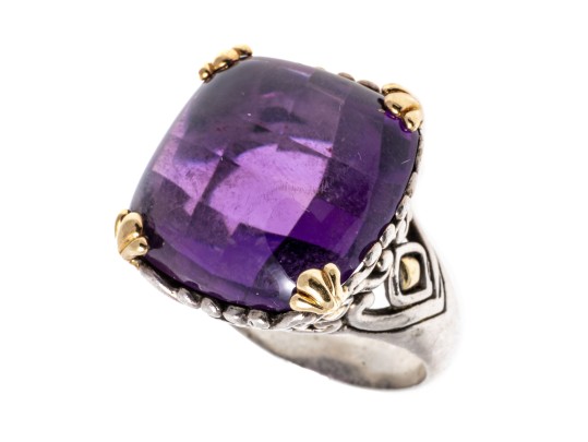 John Hardy 18k And Sterling Beautiful Cushion Amethyst Ring, Size 7.75