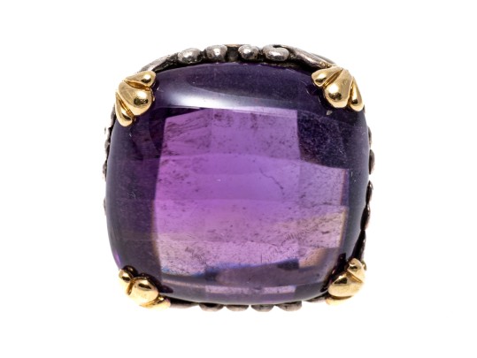 John Hardy 18k And Sterling Beautiful Cushion Amethyst Ring, Size 7.75