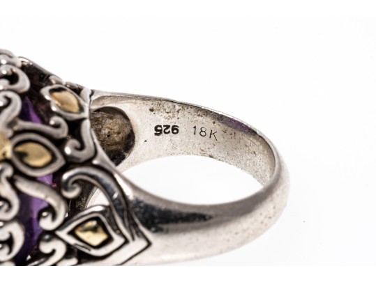 John Hardy 18k And Sterling Beautiful Cushion Amethyst Ring, Size 7.75