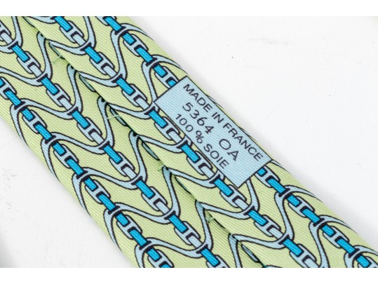 Hermes Silk Ties In Light Green And Yellow