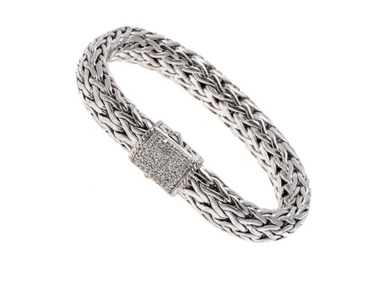 John Hardy Sterling Silver And 18k Diamond Wheat Chain Bracelet