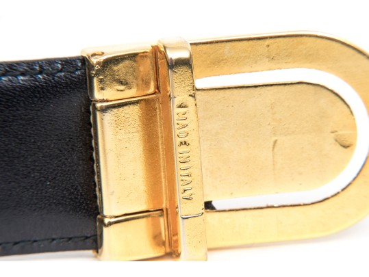 Fendi Black Leather Belt With Two-Tone Logo Buckle