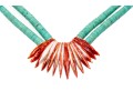 Impactful Turquoise Rondelle And Sterling Opera Length Necklace With A Coral Center