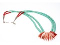 Impactful Turquoise Rondelle And Sterling Opera Length Necklace With A Coral Center