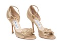 Jimmy Choo Stunning Metallic Gold Peep Toe Stilettos, Bow Decoration, Size 39