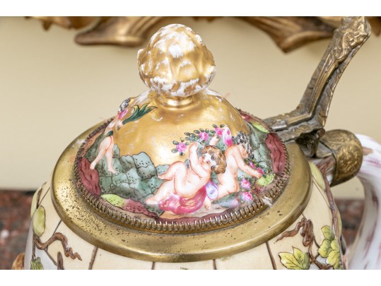 Italian Crown Naples Capodimonte Porcelain Tankard With Hinged Lid