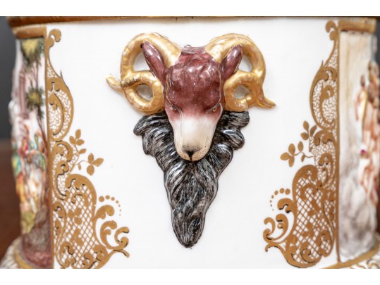 Crown Naples Capodimonte Porcelain Two Handled Box With Hinged Lid, 19th-20th C.