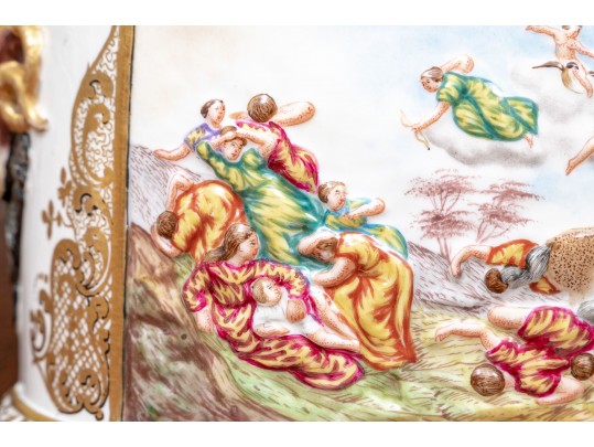 Crown Naples Capodimonte Porcelain Two Handled Box With Hinged Lid, 19th-20th C.