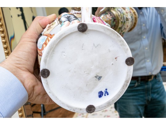 Italian Crown Naples Capodimonte Porcelain Tankard With Hinged Lid