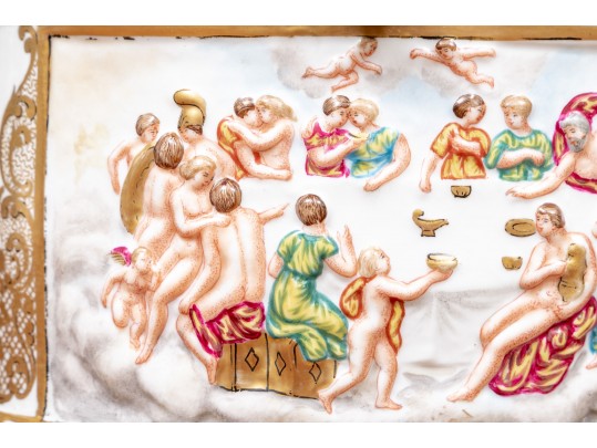 Crown Naples Capodimonte Porcelain Two Handled Box With Hinged Lid, 19th-20th C.