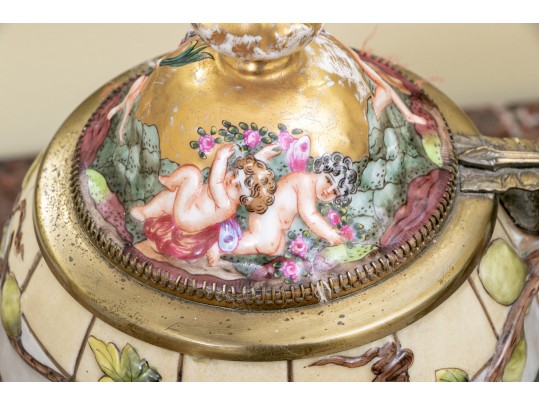 Italian Crown Naples Capodimonte Porcelain Tankard With Hinged Lid