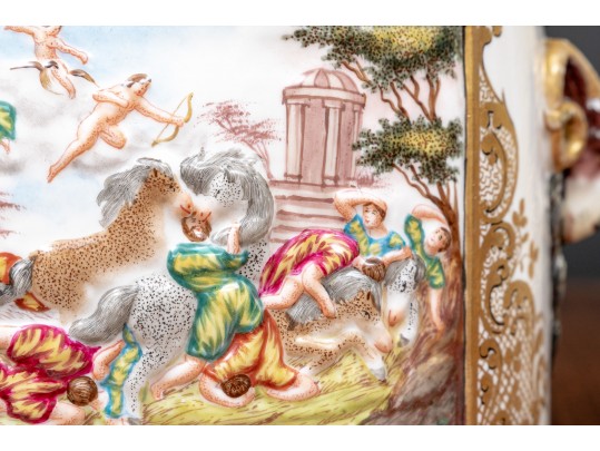 Crown Naples Capodimonte Porcelain Two Handled Box With Hinged Lid, 19th-20th C.