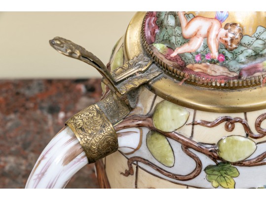 Italian Crown Naples Capodimonte Porcelain Tankard With Hinged Lid