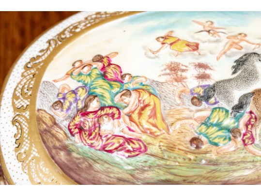 Crown Naples Capodimonte Porcelain Two Handled Box With Hinged Lid, 19th-20th C.