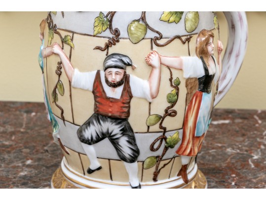 Italian Crown Naples Capodimonte Porcelain Tankard With Hinged Lid