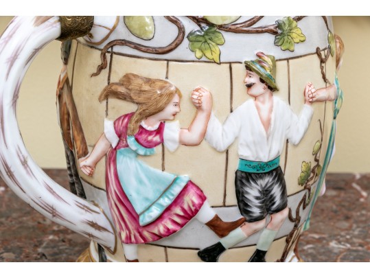 Italian Crown Naples Capodimonte Porcelain Tankard With Hinged Lid