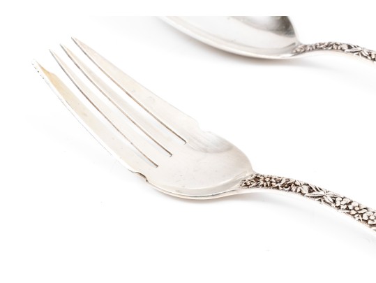 S.Kirk & Son Lovely Sterling Silver Vintage Floral Repousse Serving Fork And Spoon Set