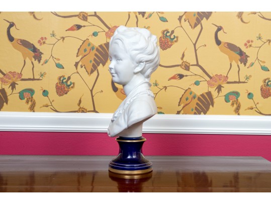 After Houdon, Porcelaine De France White Bisque Sculpture Bust Of A Youth