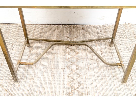 French Arts & Crafts Brass Marble Top Vanity With Mirror, Ca. 1900-1920