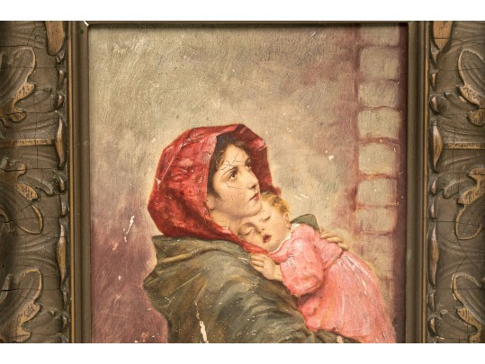 Roberto Ferrussi (Italy, 1854-1934) Oil On Panel, Madonna And Child