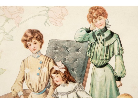 Five Antique Metal Storage Boxes And Antique Fashion Print