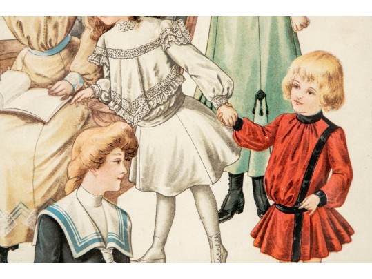 Five Antique Metal Storage Boxes And Antique Fashion Print