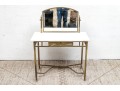 French Arts & Crafts Brass Marble Top Vanity With Mirror, Ca. 1900-1920