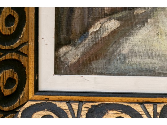 Oil On Board Painting, Picturesque Rural Village In Winter, 20th C.