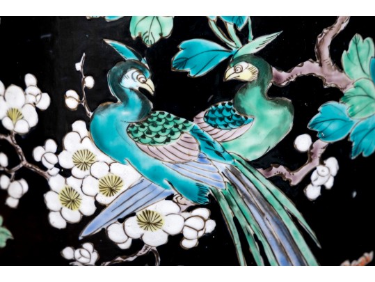 Chinese Famille Rose On Black Ground Porcelain Umbrella Stand