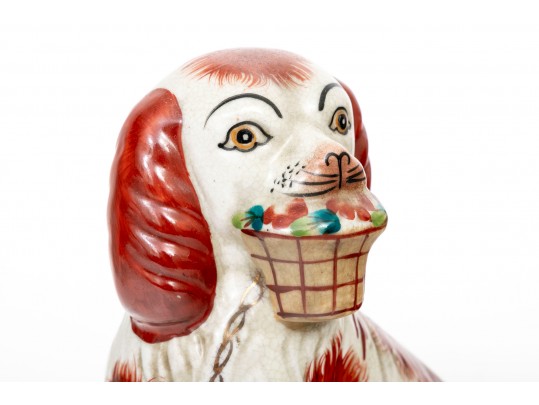 Pair Of English, Staffordshire Hand Painted Ceramic Spaniels