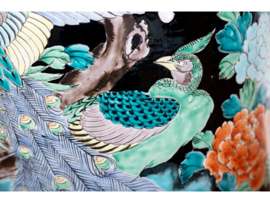 Chinese Famille Rose On Black Ground Porcelain Umbrella Stand