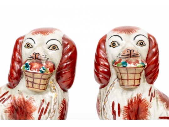 Pair Of English, Staffordshire Hand Painted Ceramic Spaniels