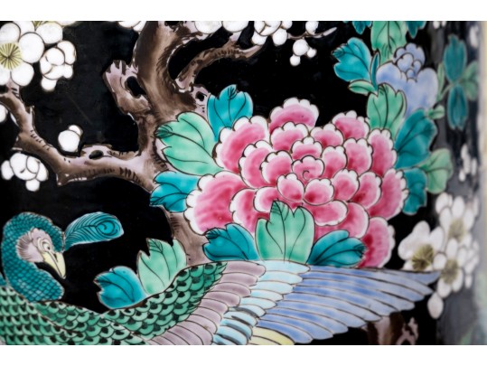 Chinese Famille Rose On Black Ground Porcelain Umbrella Stand