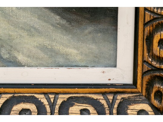 Oil On Board Painting, Picturesque Rural Village In Winter, 20th C.