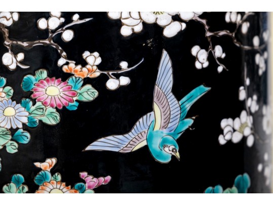 Chinese Famille Rose On Black Ground Porcelain Umbrella Stand