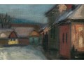 Oil On Board Painting, Picturesque Rural Village In Winter, 20th C.