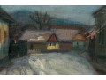 Oil On Board Painting, Picturesque Rural Village In Winter, 20th C.